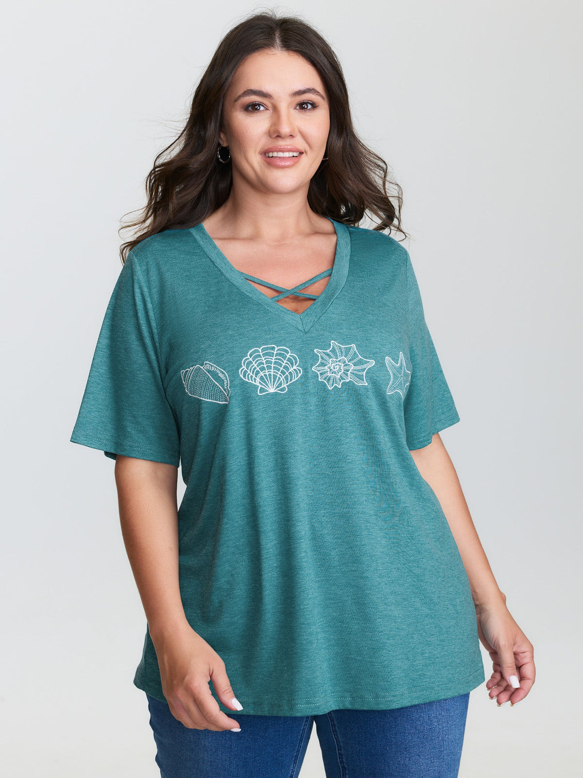 Supersoft Ocean Pattern Embroidered T-Shirt