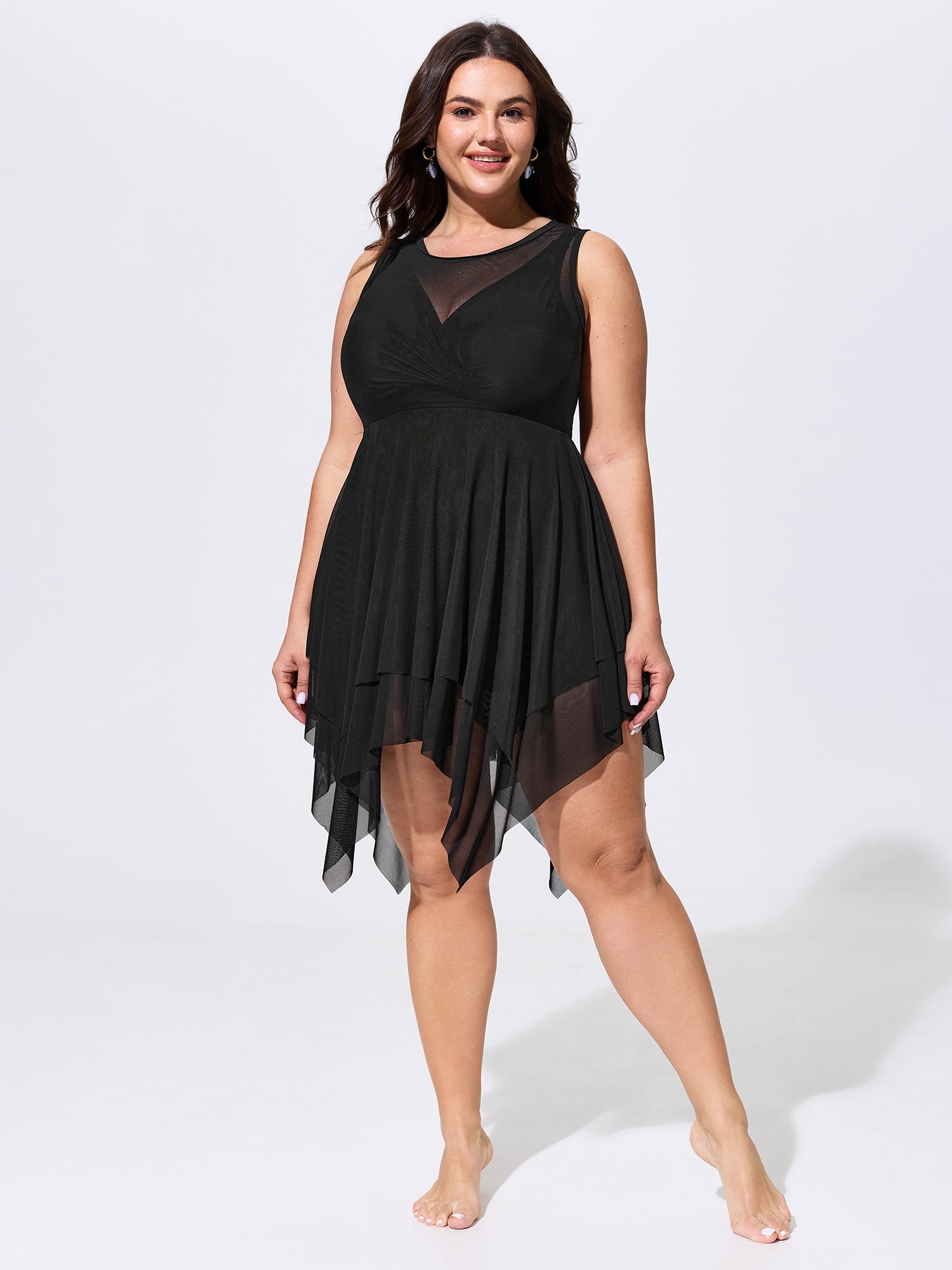 Sheer Handkerchief Hem Cut-Out Back Swim Dress
