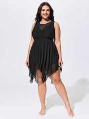 Sheer Handkerchief Hem Cut-Out Back Swim Dress
