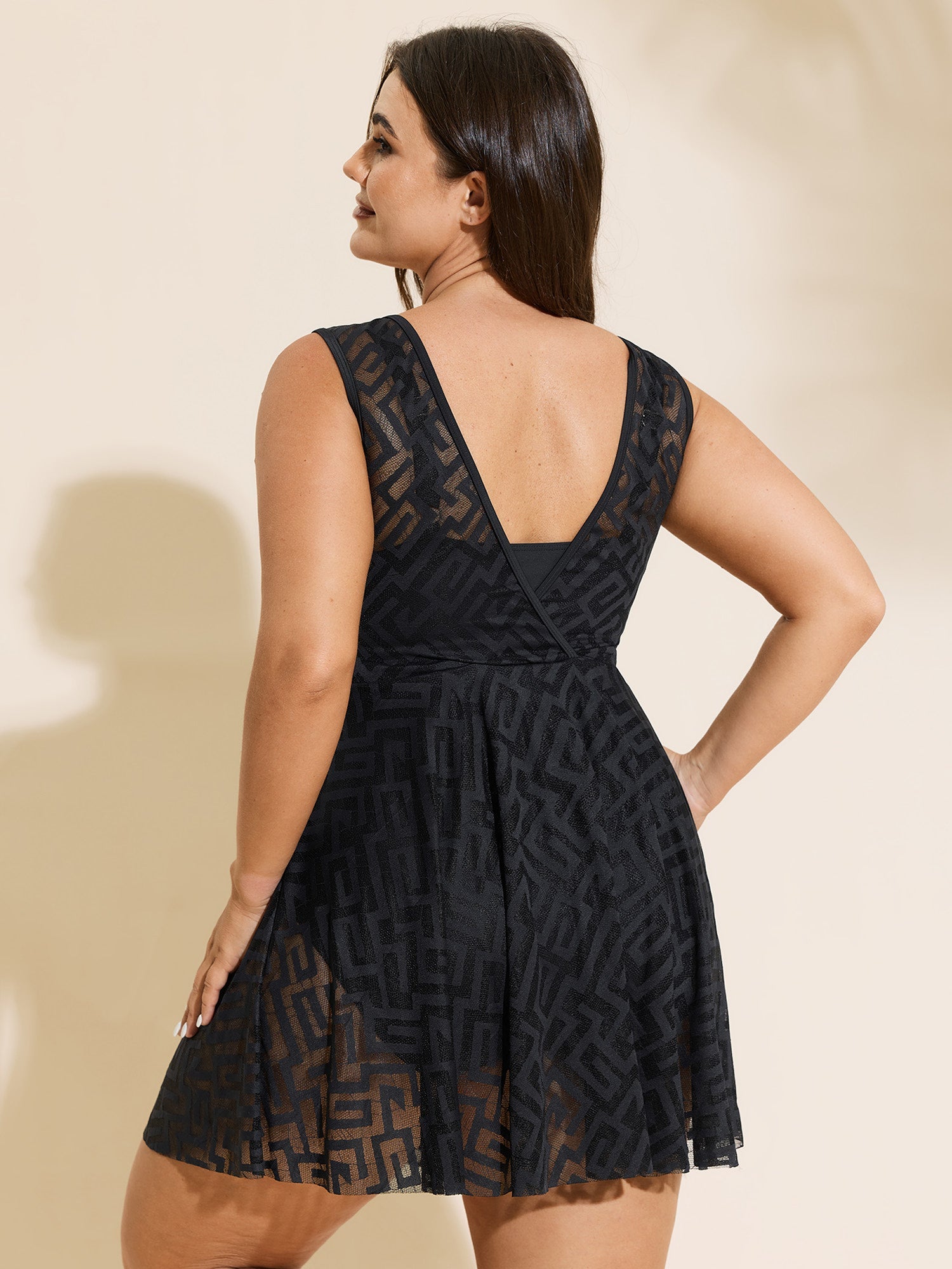 Lace Textured Mesh Swim Dress