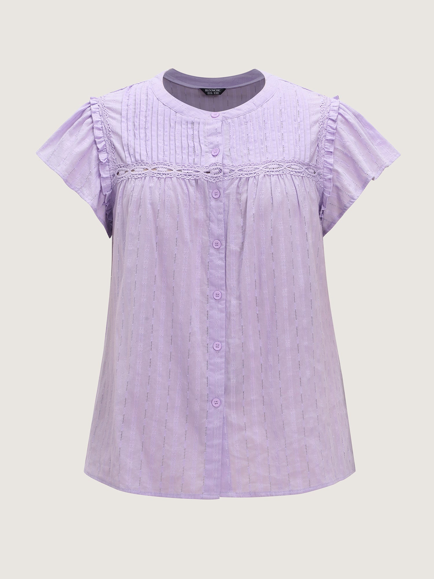 Cotton Textured Lace Trim Placket Blouse