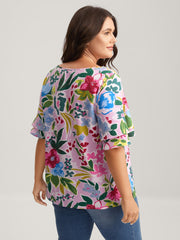 Sunkissed Floral Lotus Leaf Sleeve Blouse