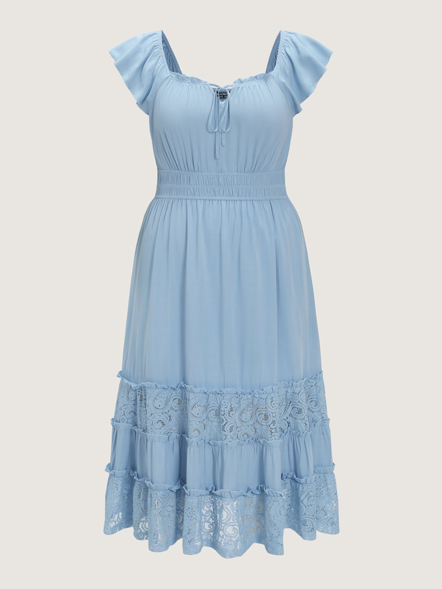 Lace Trim Ruffle Tie Front Midi Dress