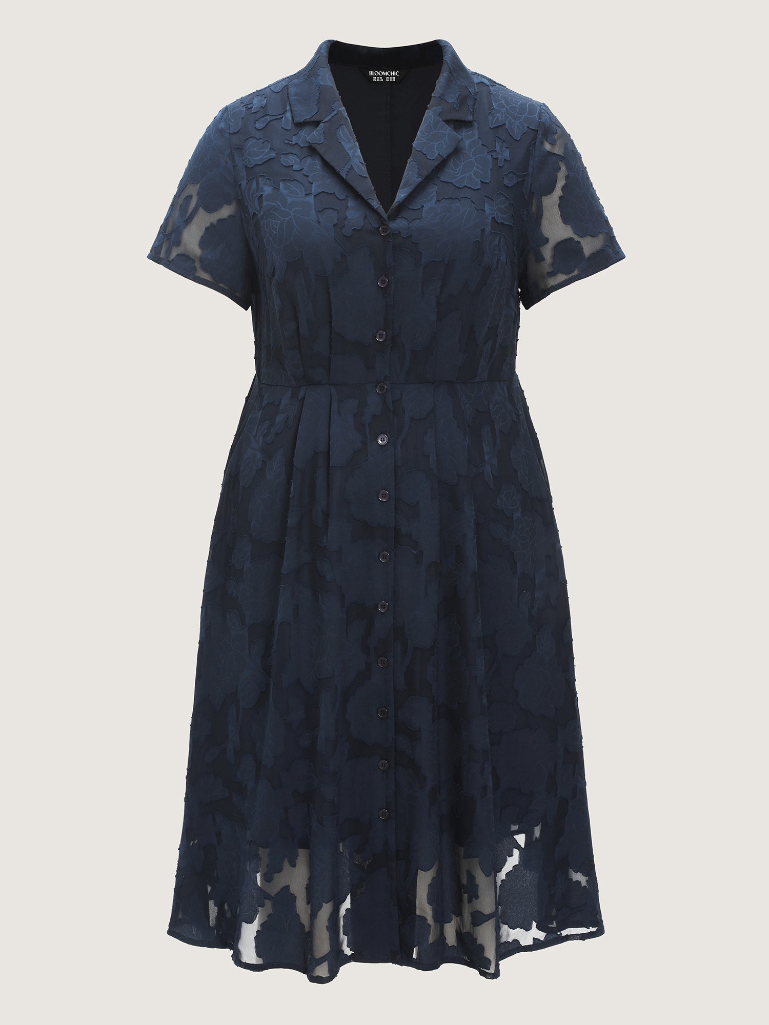 Floral Textured Lined Midi Shirt Dress