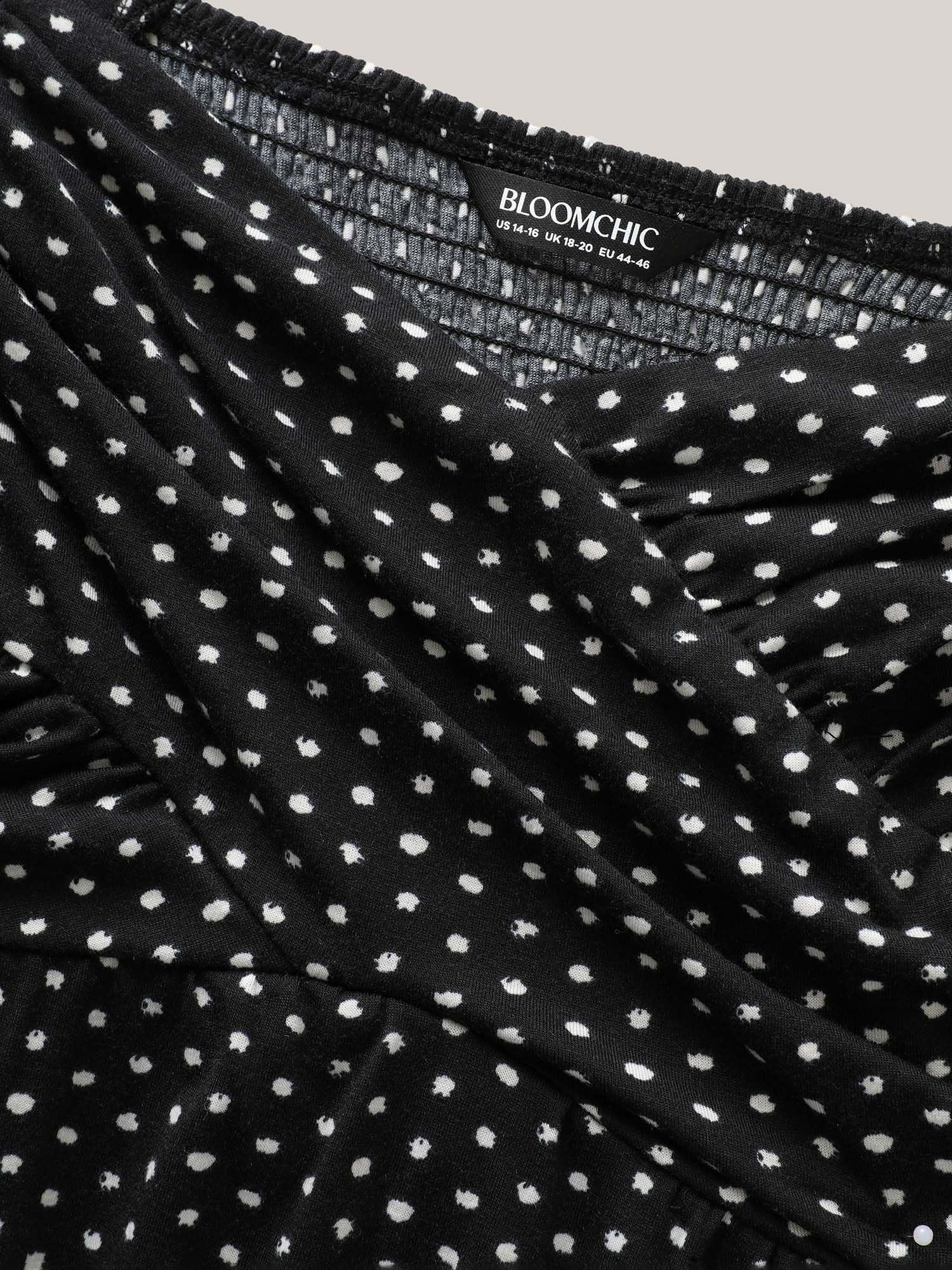 Stretchy Polka Dots Shirred Tank Top