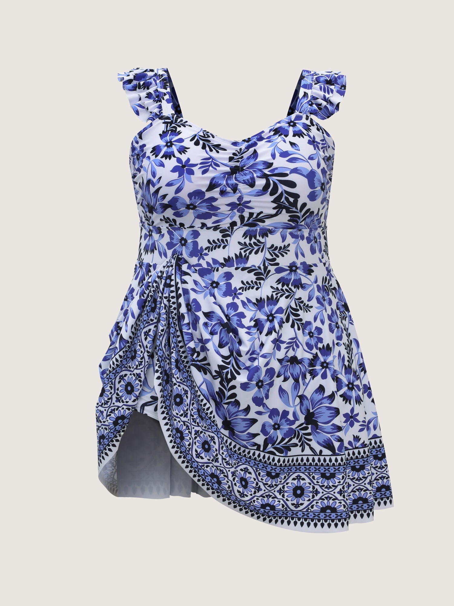 Anti-Float Tie Ruffled Pockets Swim Dress