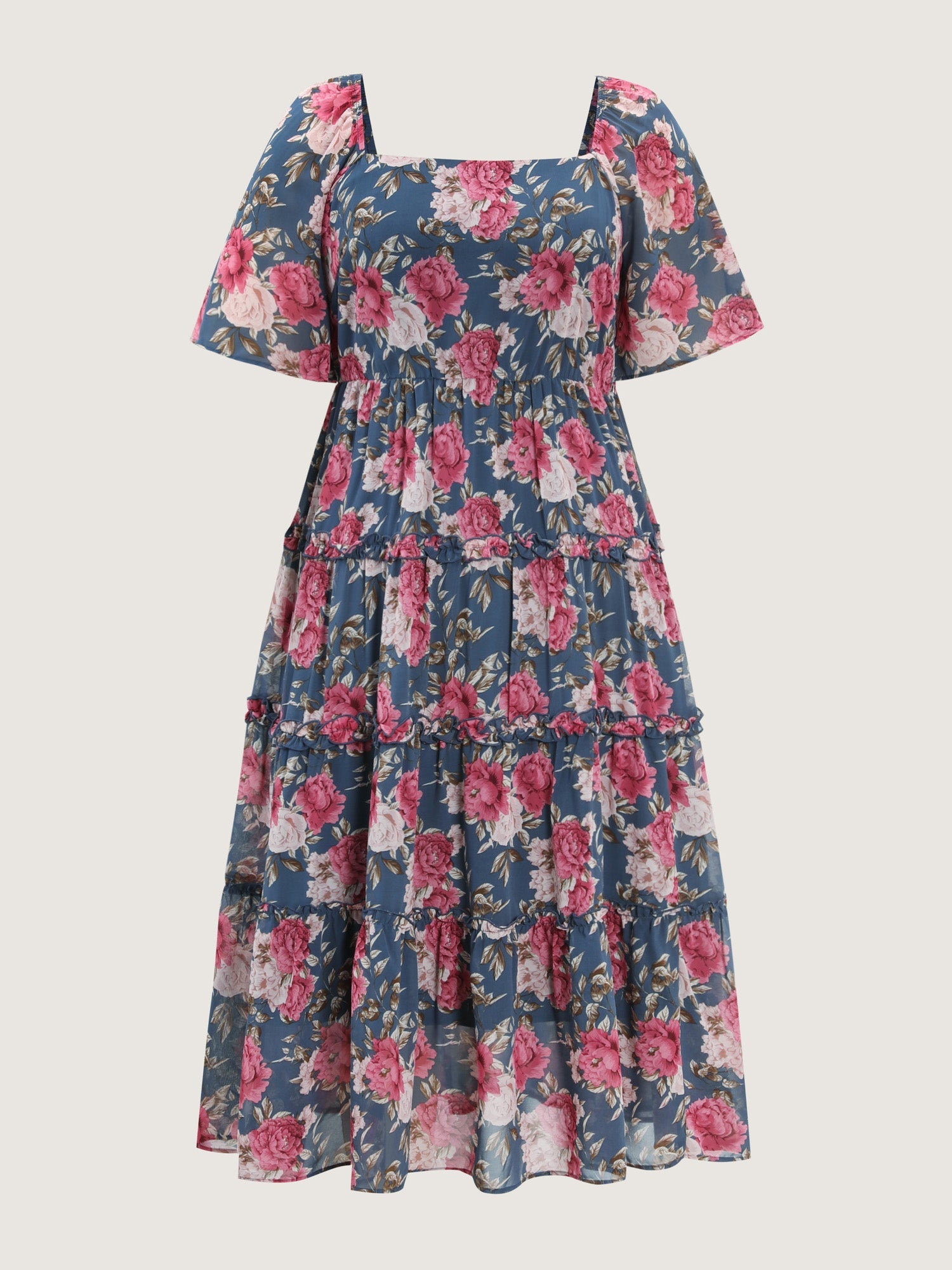Floral Print Mesh Ruffled Maxi Dress