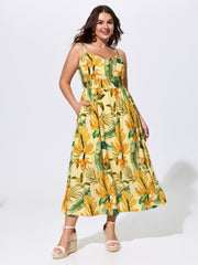 Tropical Breathable Shirred Detail Maxi Dress