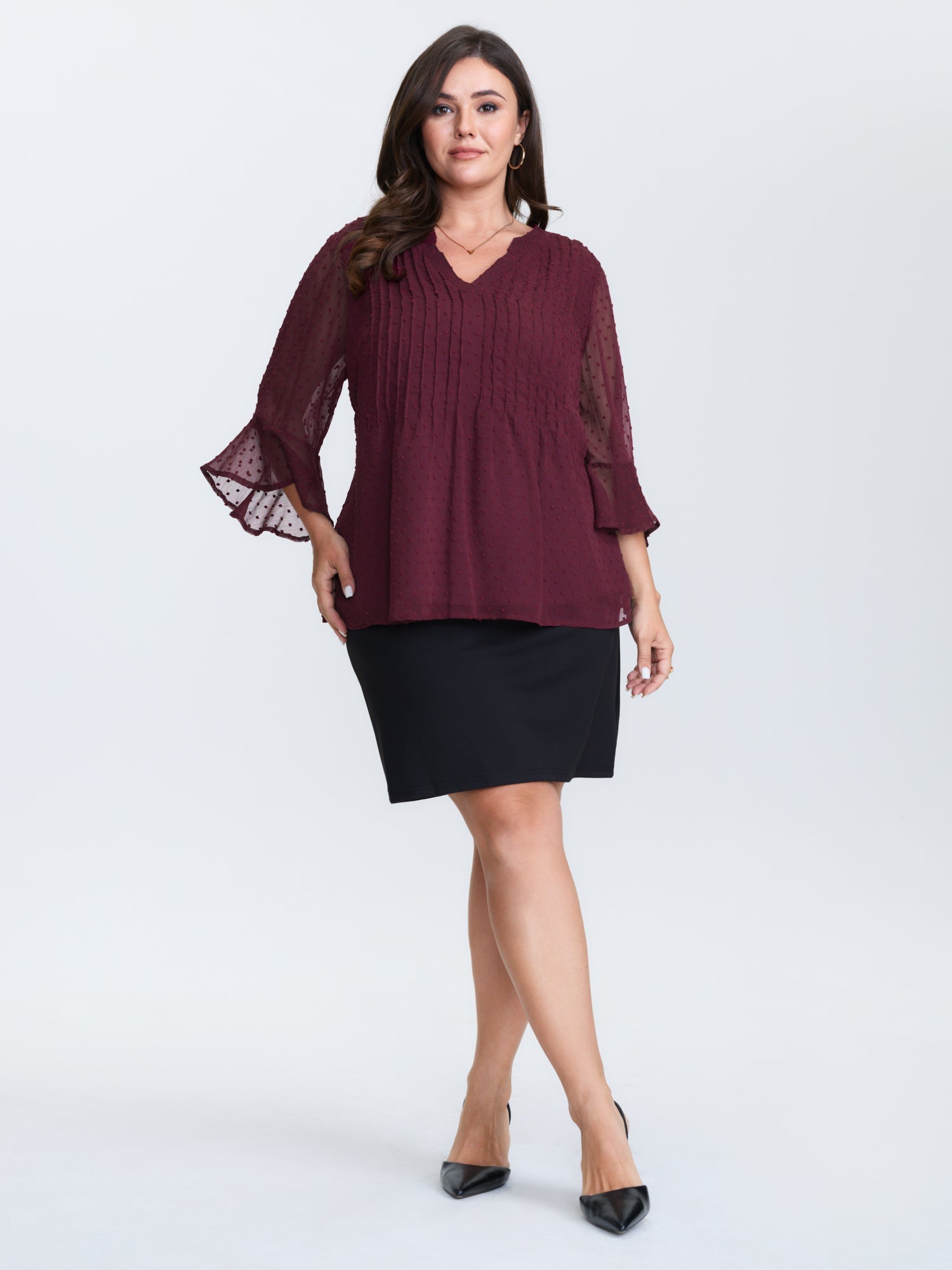 Chiffon Textured Toothpick Pleat Blouse