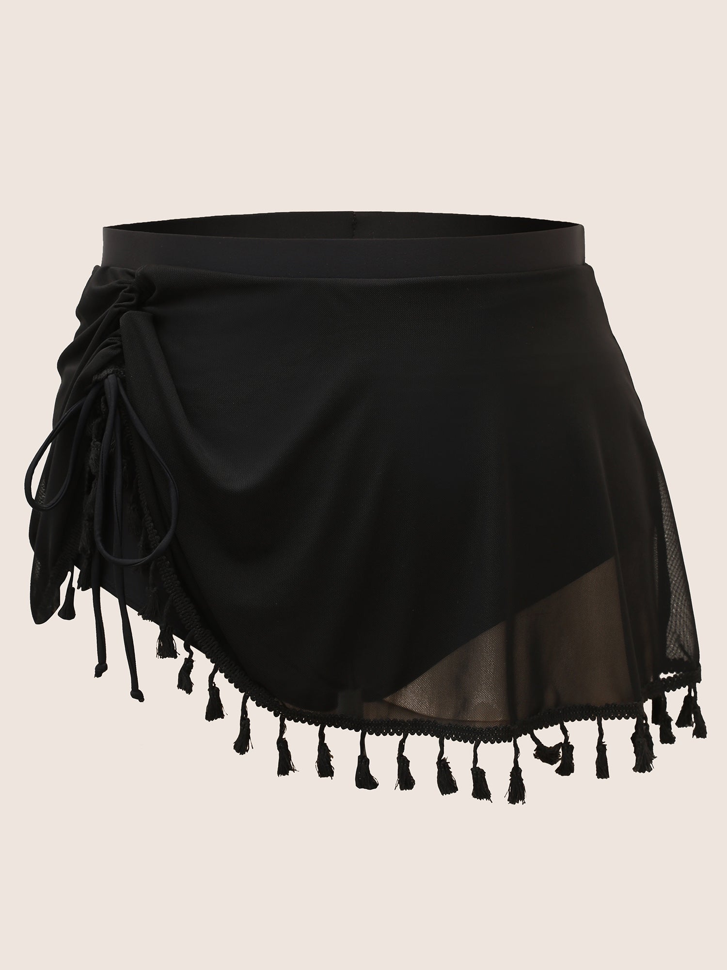 Plain Tassel Trim Elastic Waist Swim Skirt