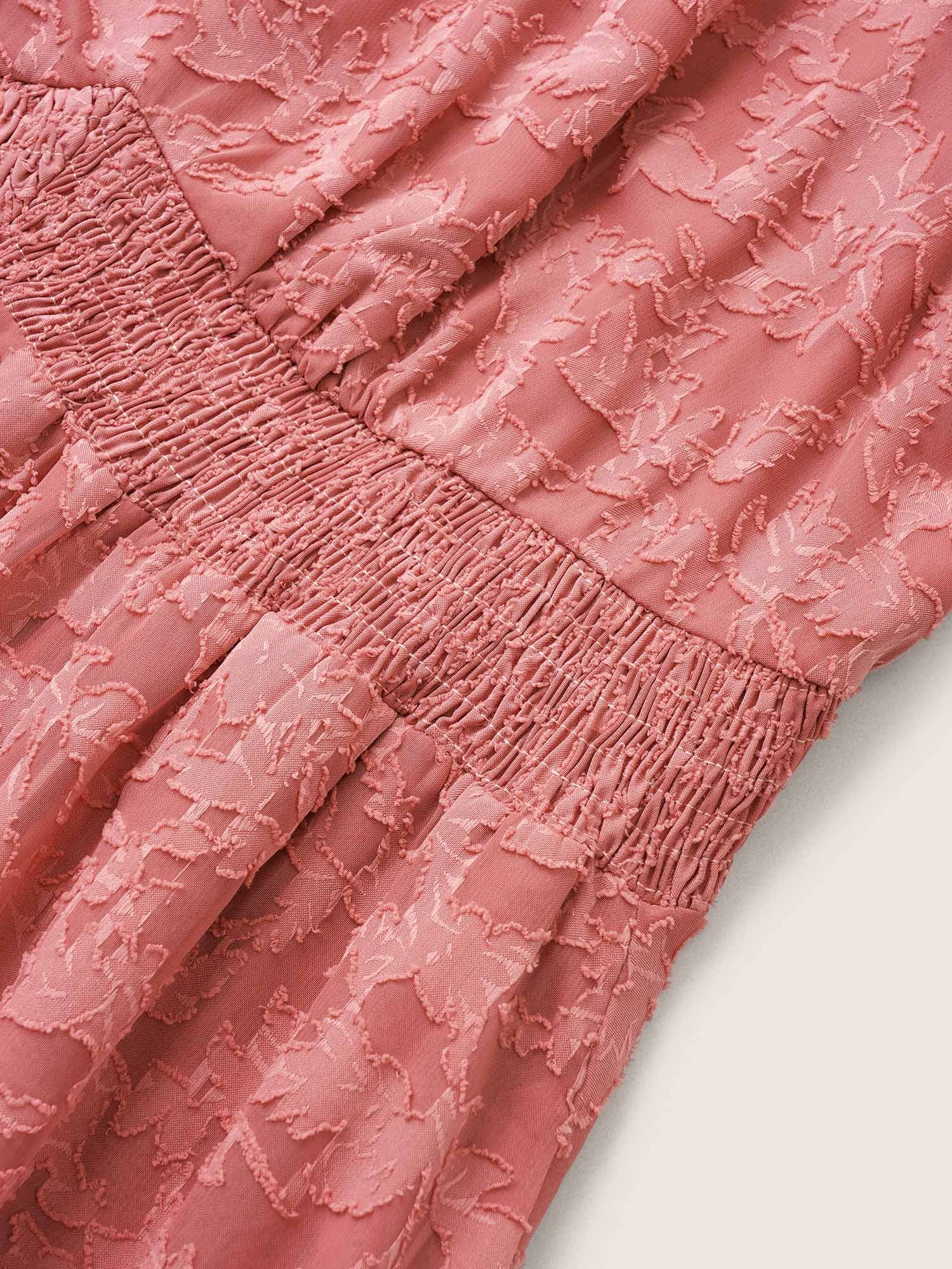 Jacquard Texture Shirred Elastic Waist Dress