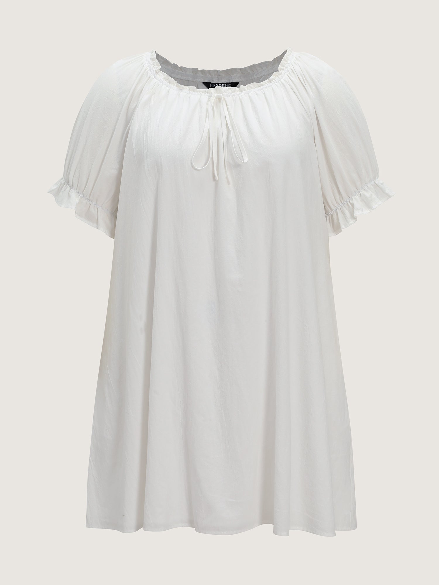 Cotton Plain Stretchy Cuff Sleeve Lounge Dress