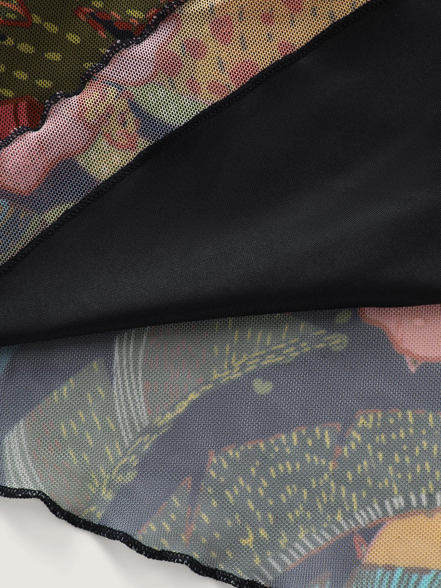 Stretchy Tropical Print Neck-Tie Jersey Top