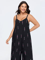 Geometric Print Adjustable Backless Drawstring Jumpsuit