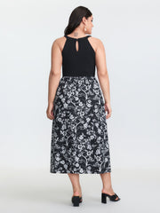 Floral Print Stretchy Waist Pockets Midi Dress