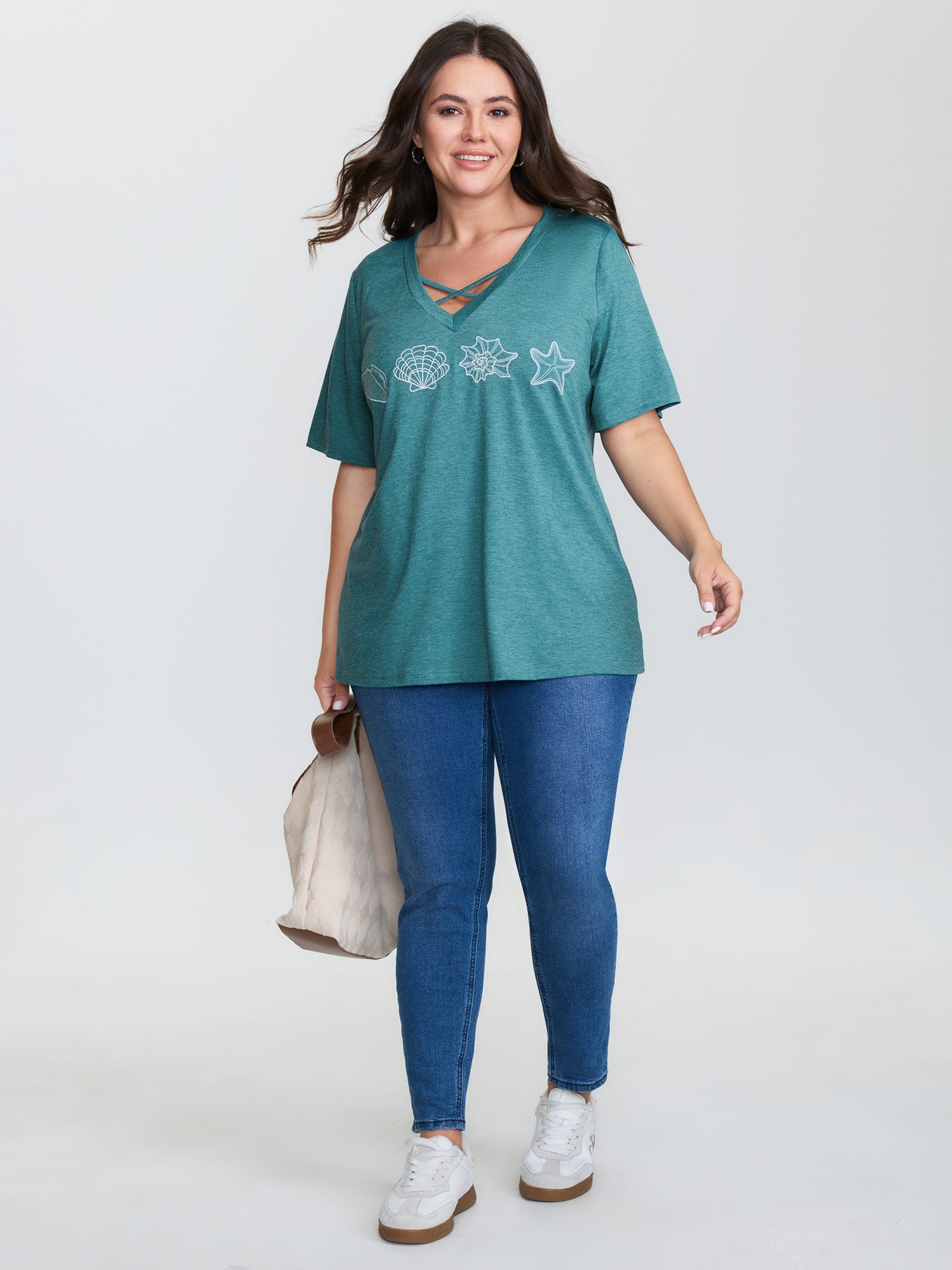 Supersoft Ocean Pattern Embroidered T-Shirt