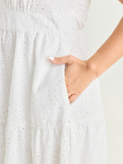 Eyelet Embroidery Cinched Waist Maxi Dress