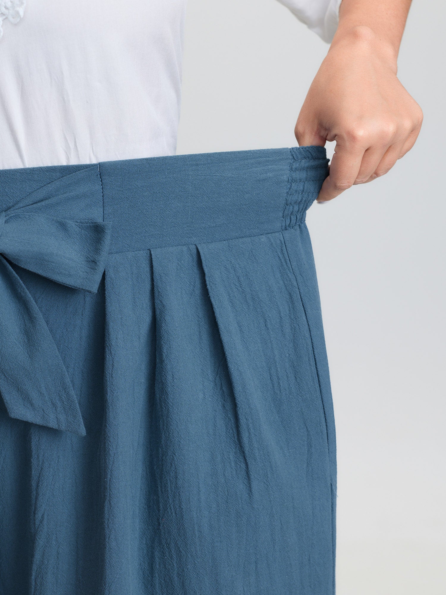 Pure Cotton Shirred Wide-Waistband Pants