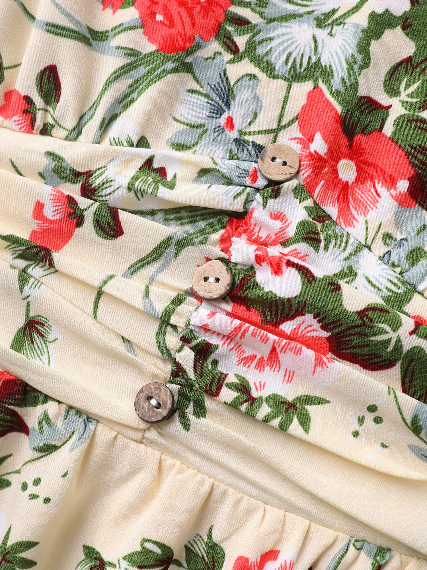 Floral Pleated Waist Pockets Midi Dress