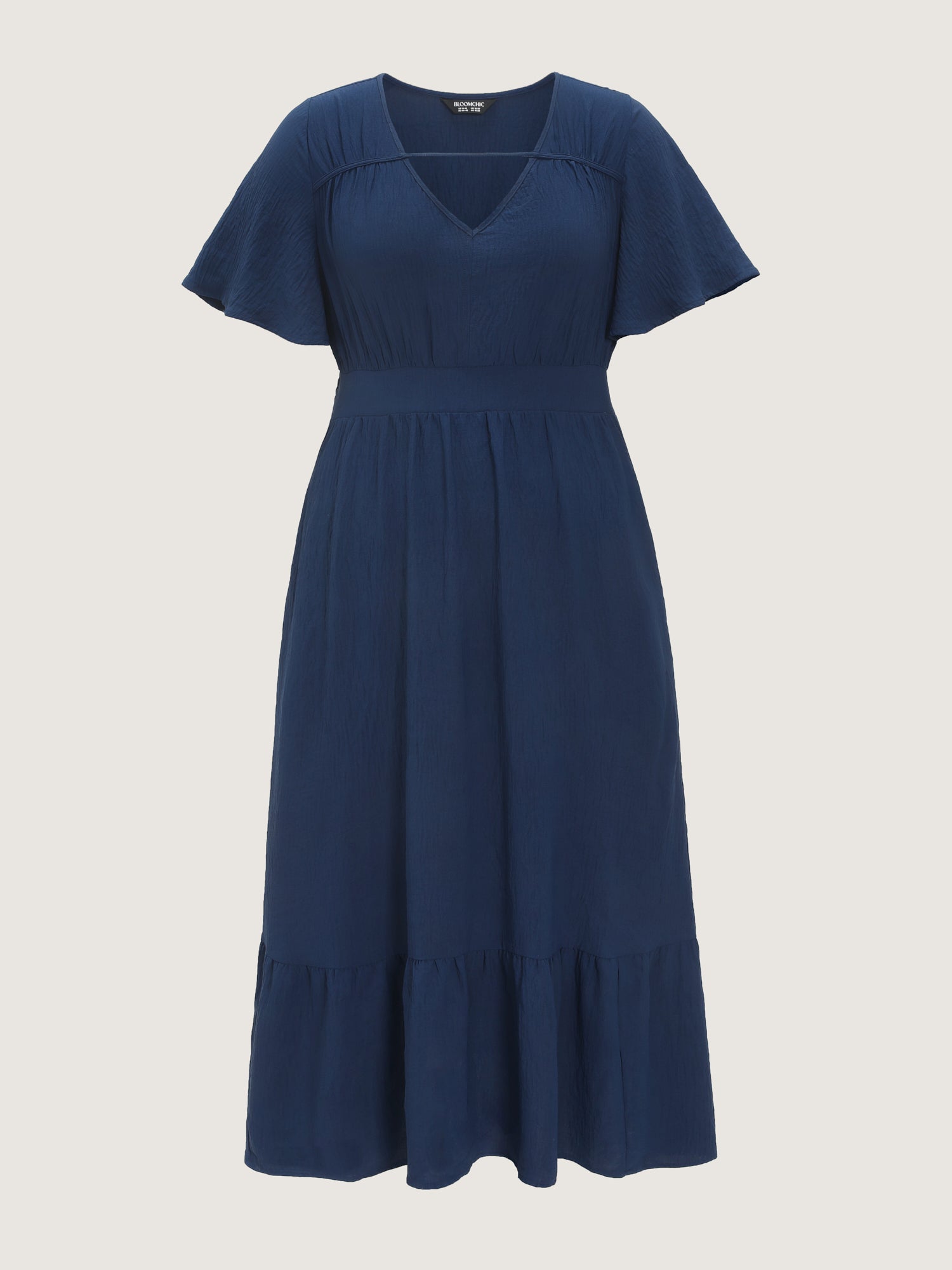 Shirred Waist V-Neck Plain Maxi Dress