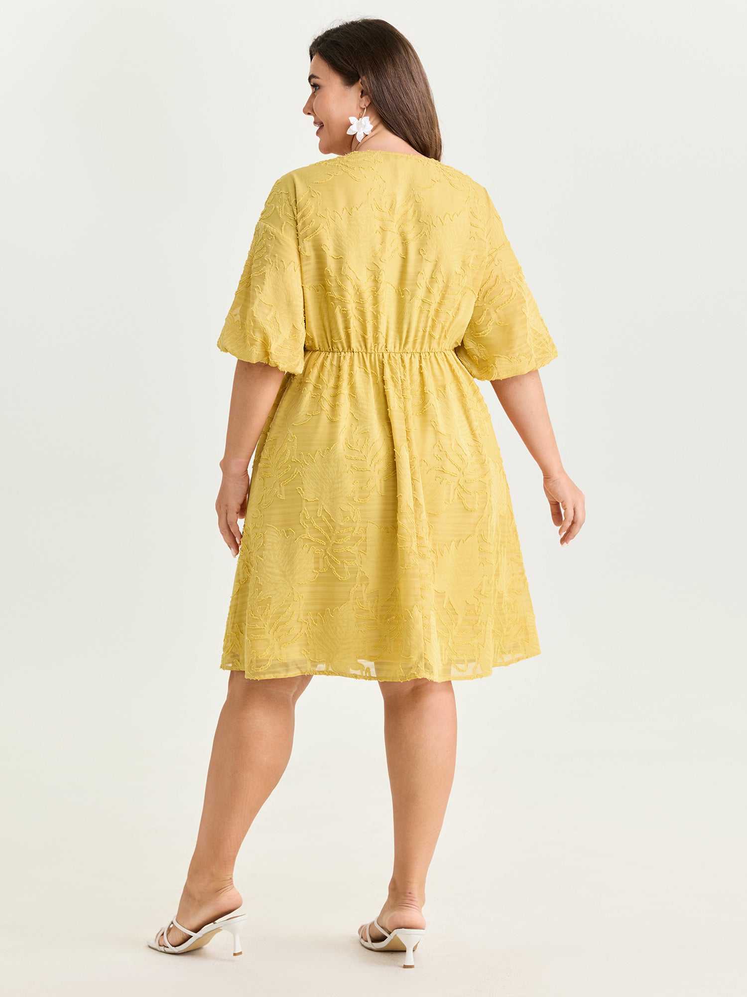 Textured Cinched-Waist V-Neck Mini Dress