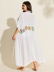 Colorful Crochet Floral Waist-Defining Swim Cover-Up
