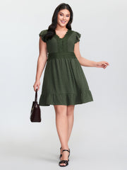 Textured Polka Dots Lace Trim Mini Dress