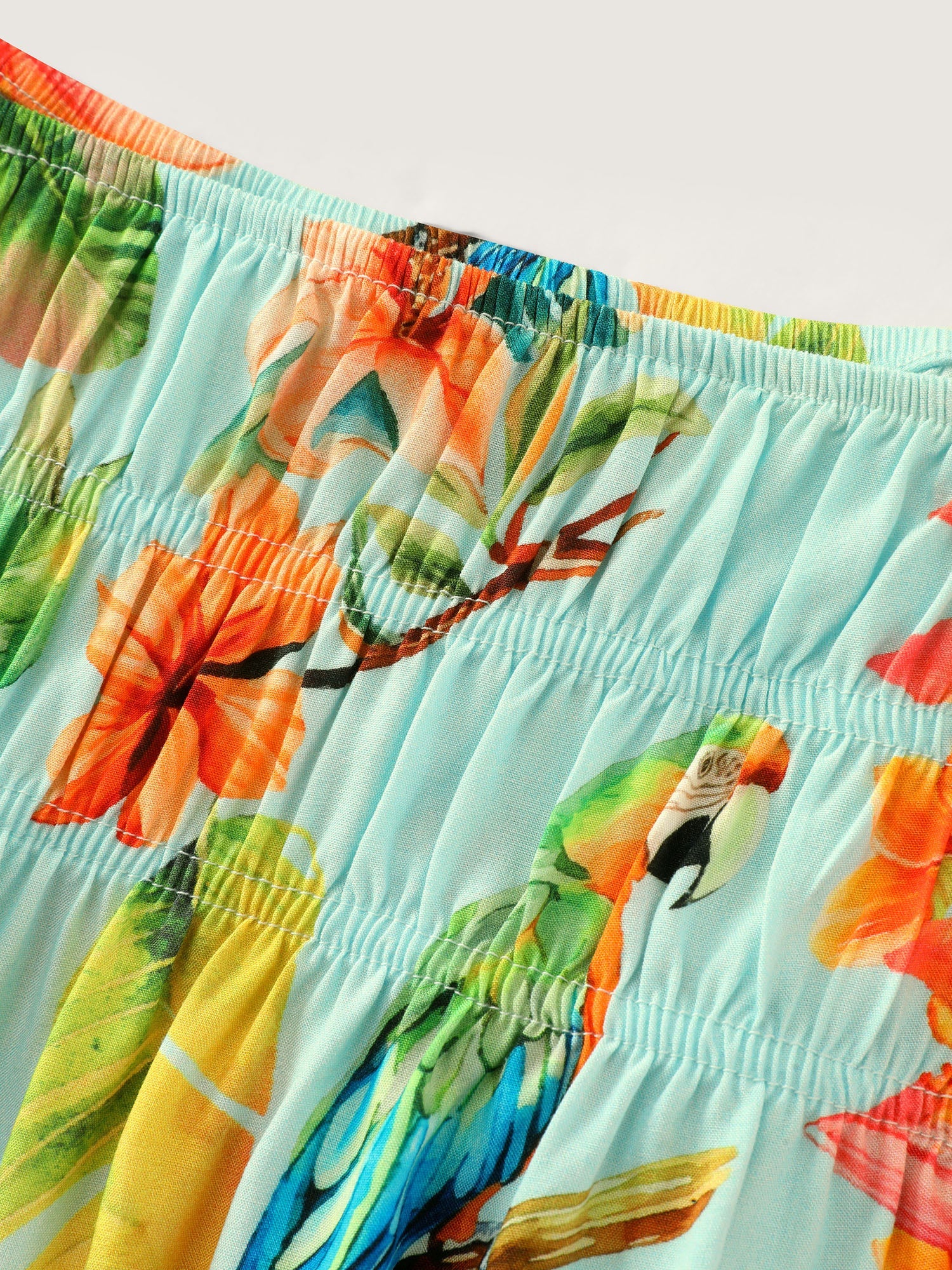 Tropical Breeze Print Shirred Neckline Tank Top