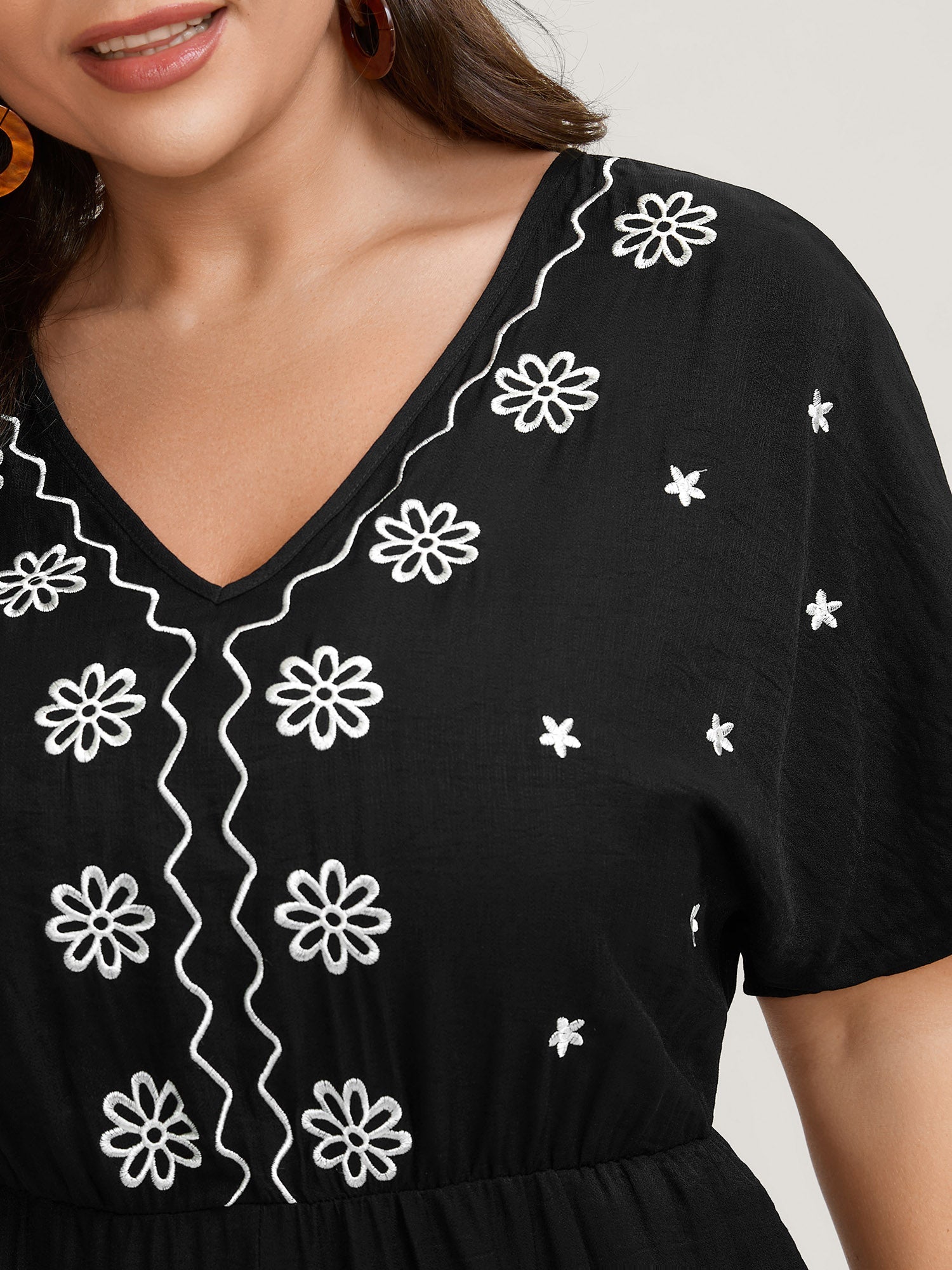 Floral Embroidery V-Neck Jumpsuit