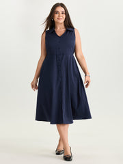 Collar Pockets Button Detail Midi Dress