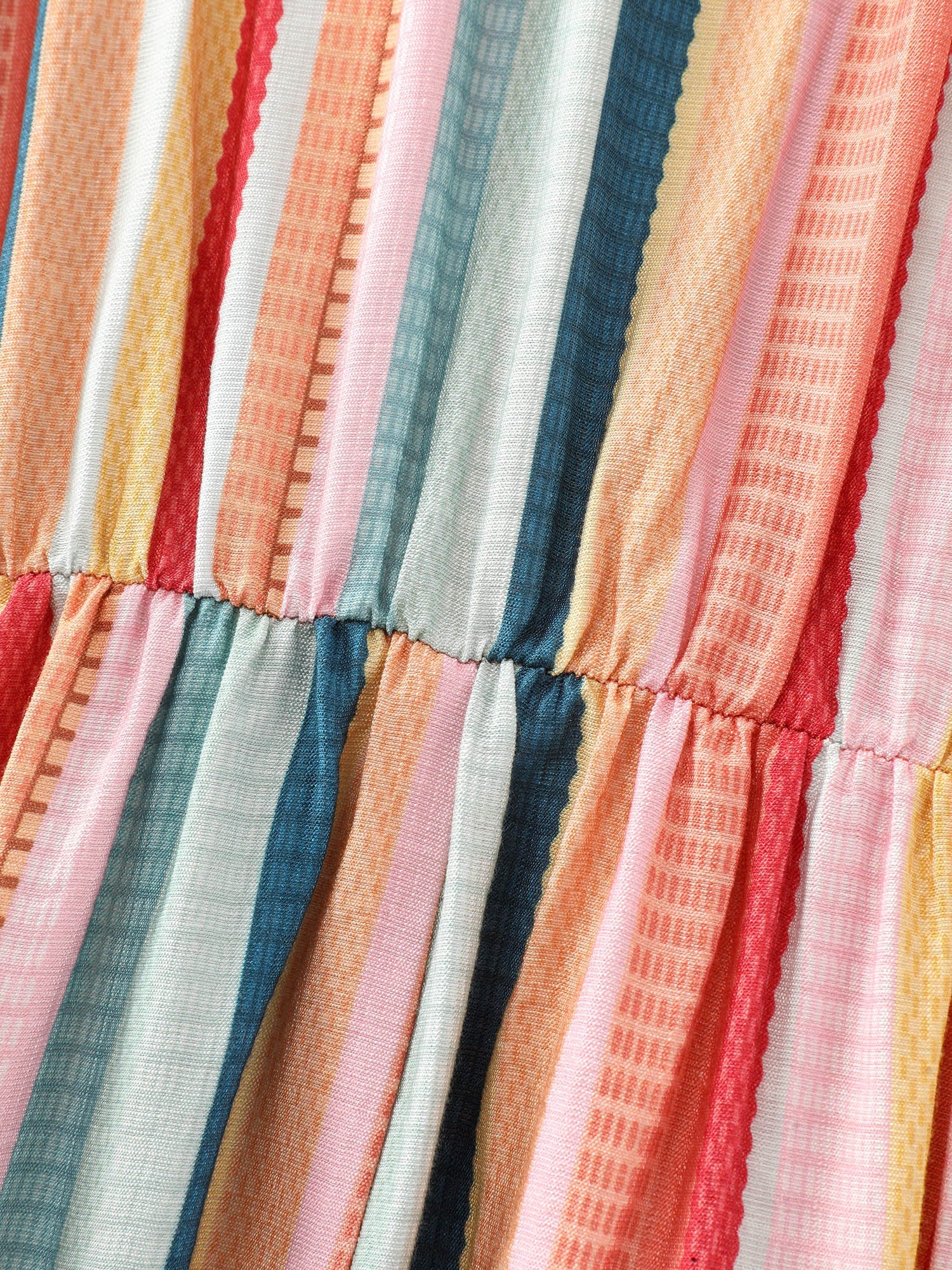 Colorful Striped Print V-Neck Midi Dress