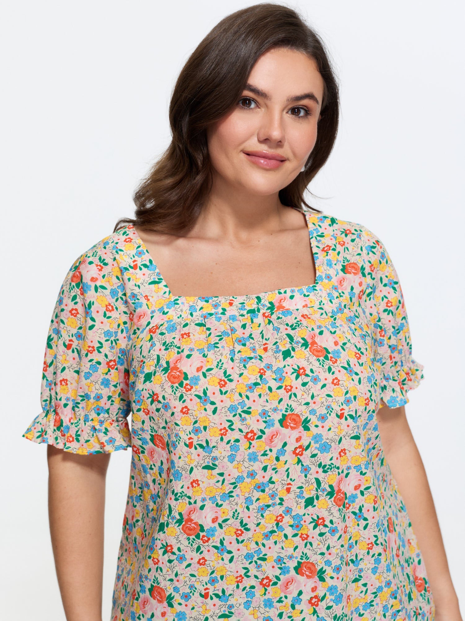 Cotton Square Neck Ruffled Sleeve Blouse
