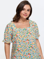Cotton Square Neck Ruffled Sleeve Blouse