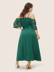 Crochet Lace Mesh Cold Shoulder Dress