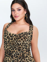 Leopard Print Cowl Neckline Fitted Tank Top