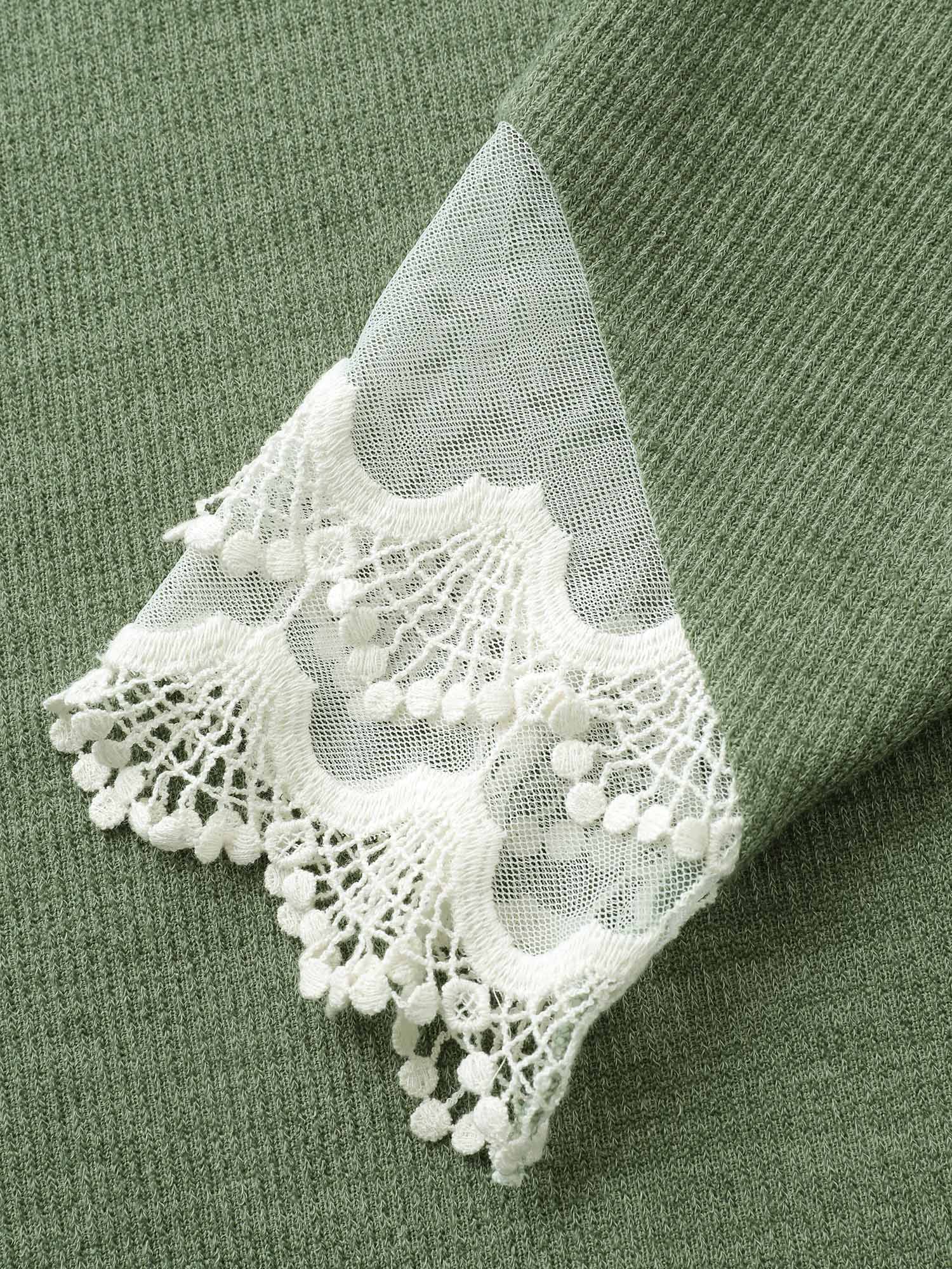Guipure Lace Raglan Sleeve Plisse Sweatshirt