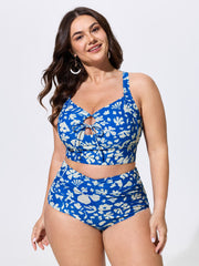 Floral Print Cut-Out Front Swim Top