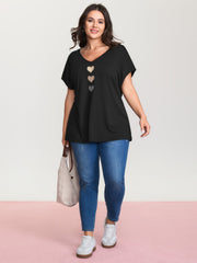 Heart Print Stretchy Dolman Sleeve T-Shirt