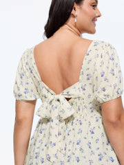 Floral Print Back-Bow Flared Blouse