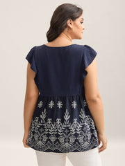 Floral Boho Print Ruffled Plain Blouse