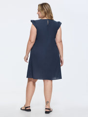 Cotton Flutter Sleeve Toothpick Pleat Mini Dress