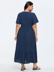Shirred Waist V-Neck Plain Maxi Dress
