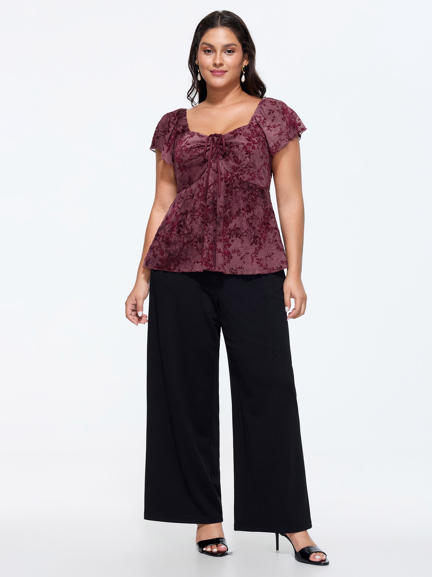 Floral Print Mesh Ruched Knit Top