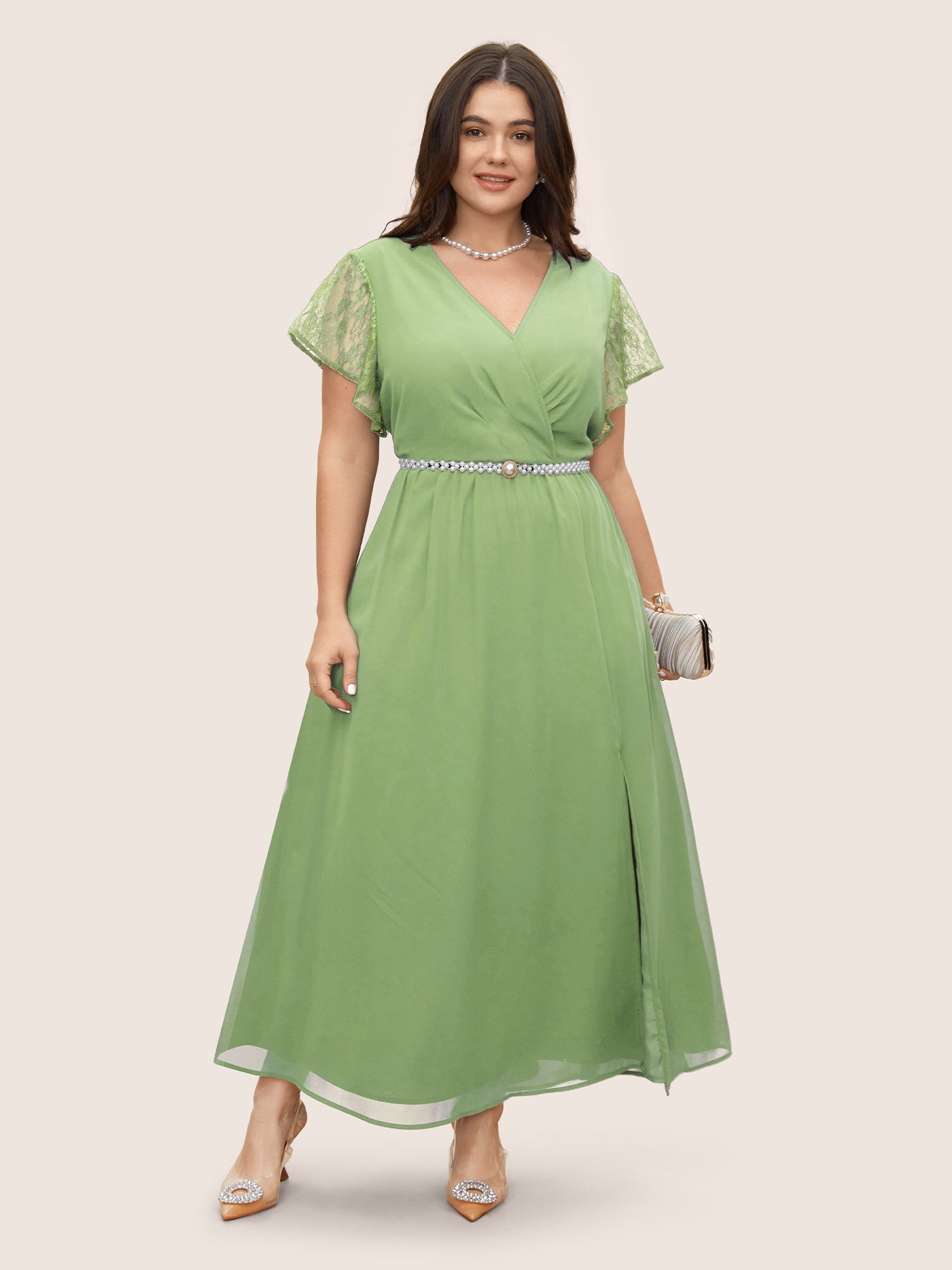 Overlap Collar Crochet Lace Mesh Dress