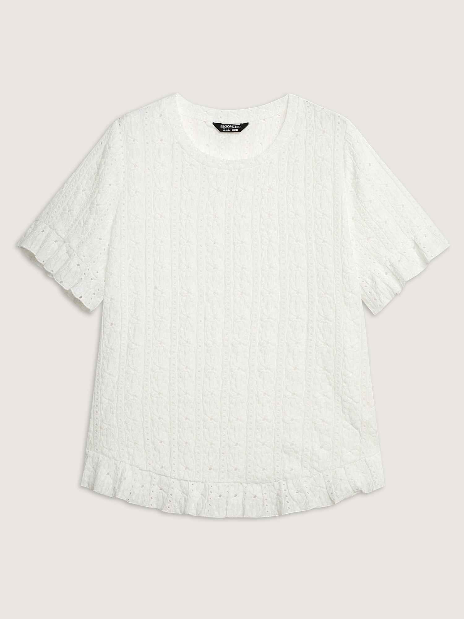 Floral Eyelet Trim Ruffled Hem Top