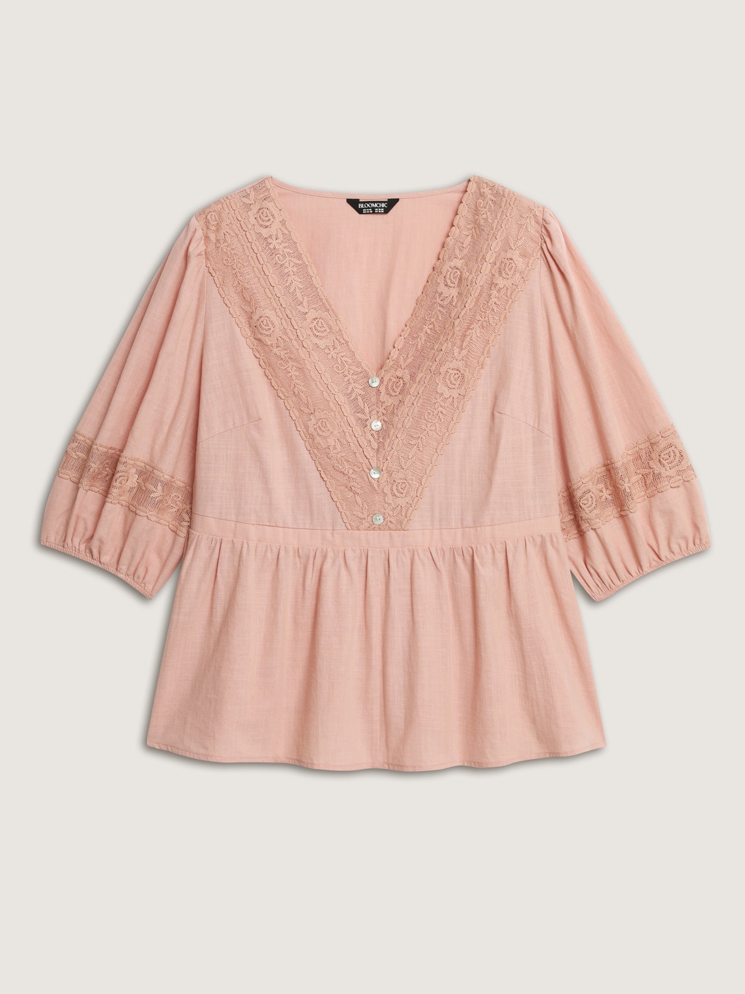 Cotton Lace V-Neckline Cinched-Flared Blouse