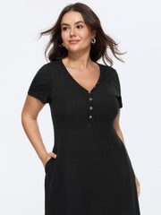 Supersoft Ribbed V-Neck Midi Knit Dress