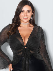 Sheer Knot-Front Jersey Top