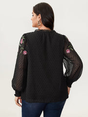 Rose Embroidered Textured Sheer Blouse