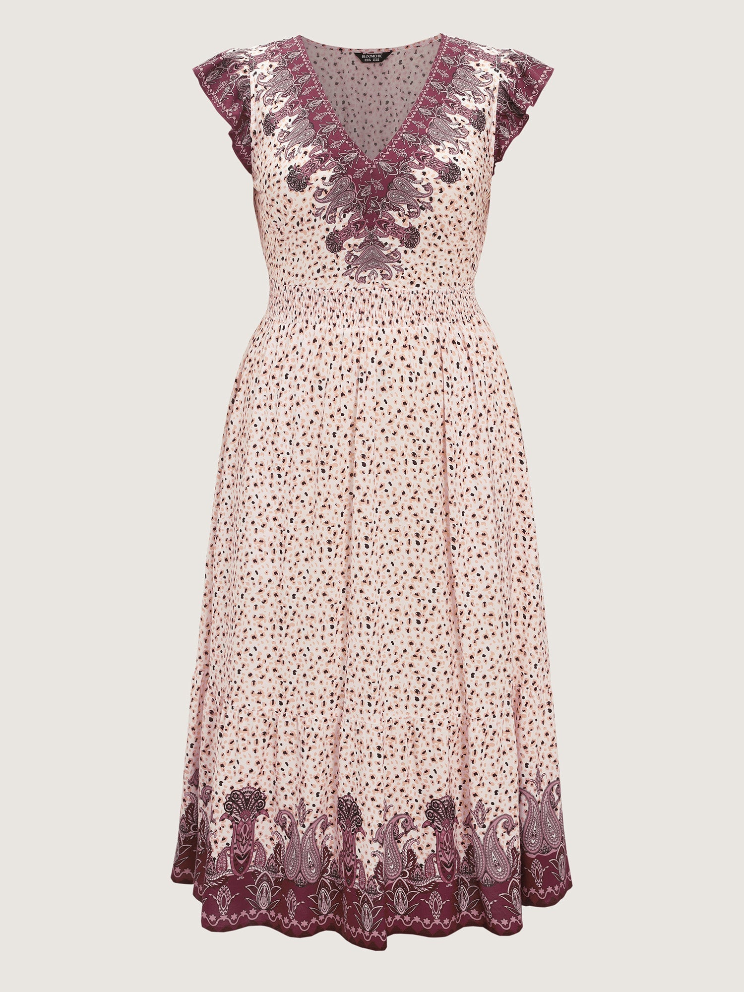 Floral Print Color Contrast V-Neck Midi Dress